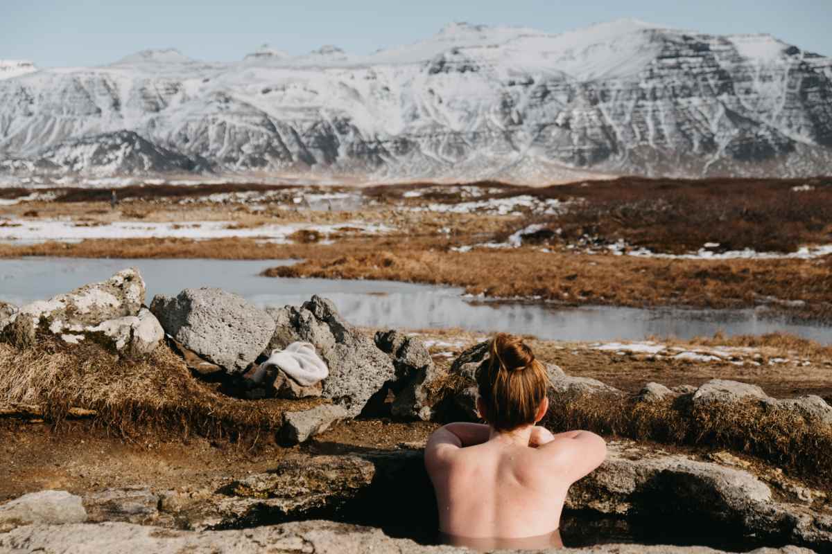 woman relaxing at Iceland's hot springs
