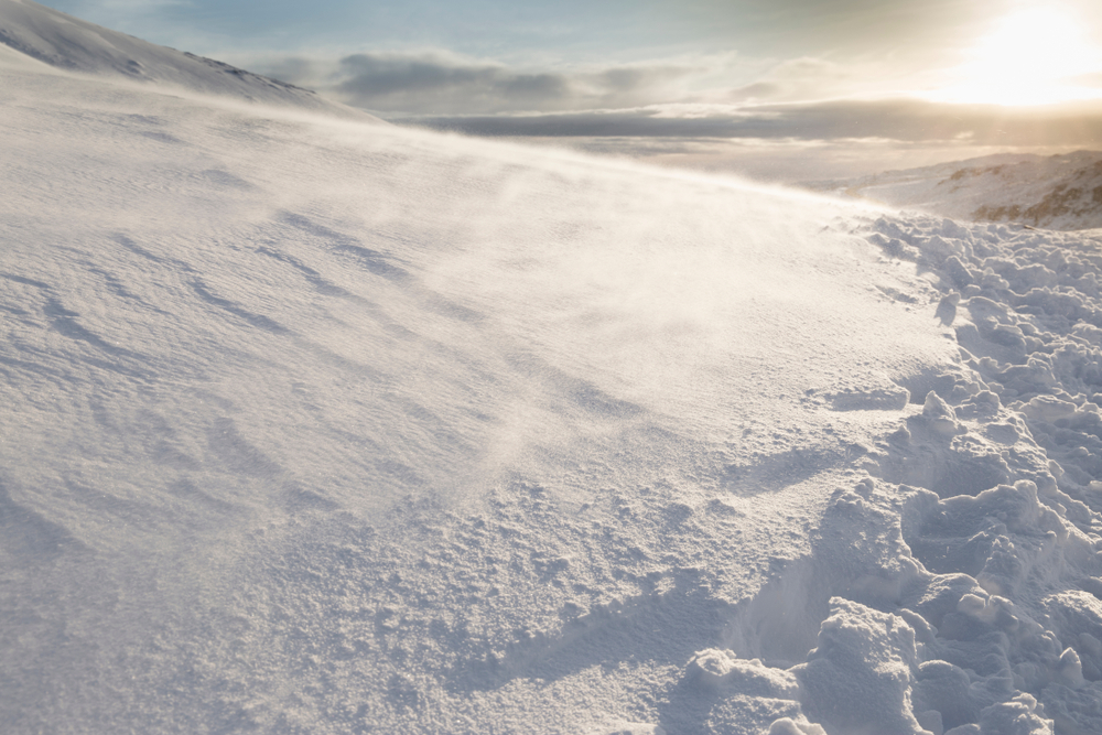 Snow in ski area in Dalvik, Iceland