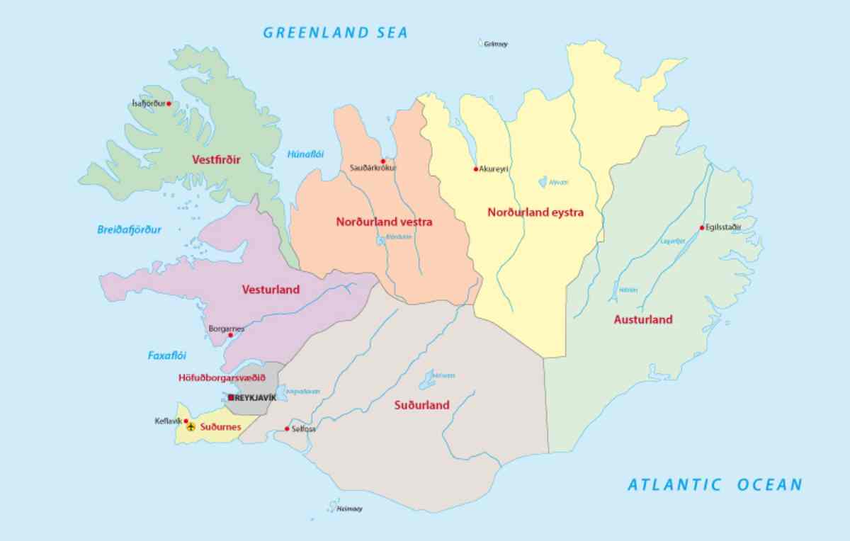Map of Iceland regions