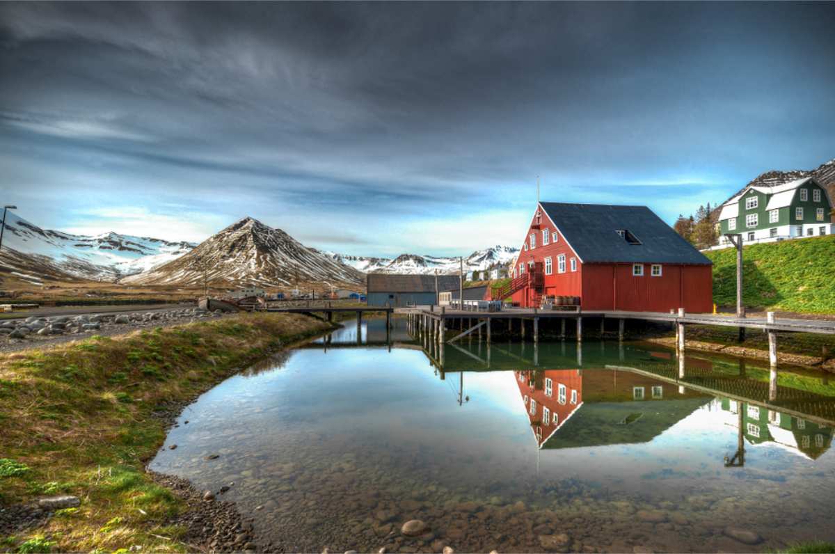 Port view of the charming fishing town of Siglufjordur