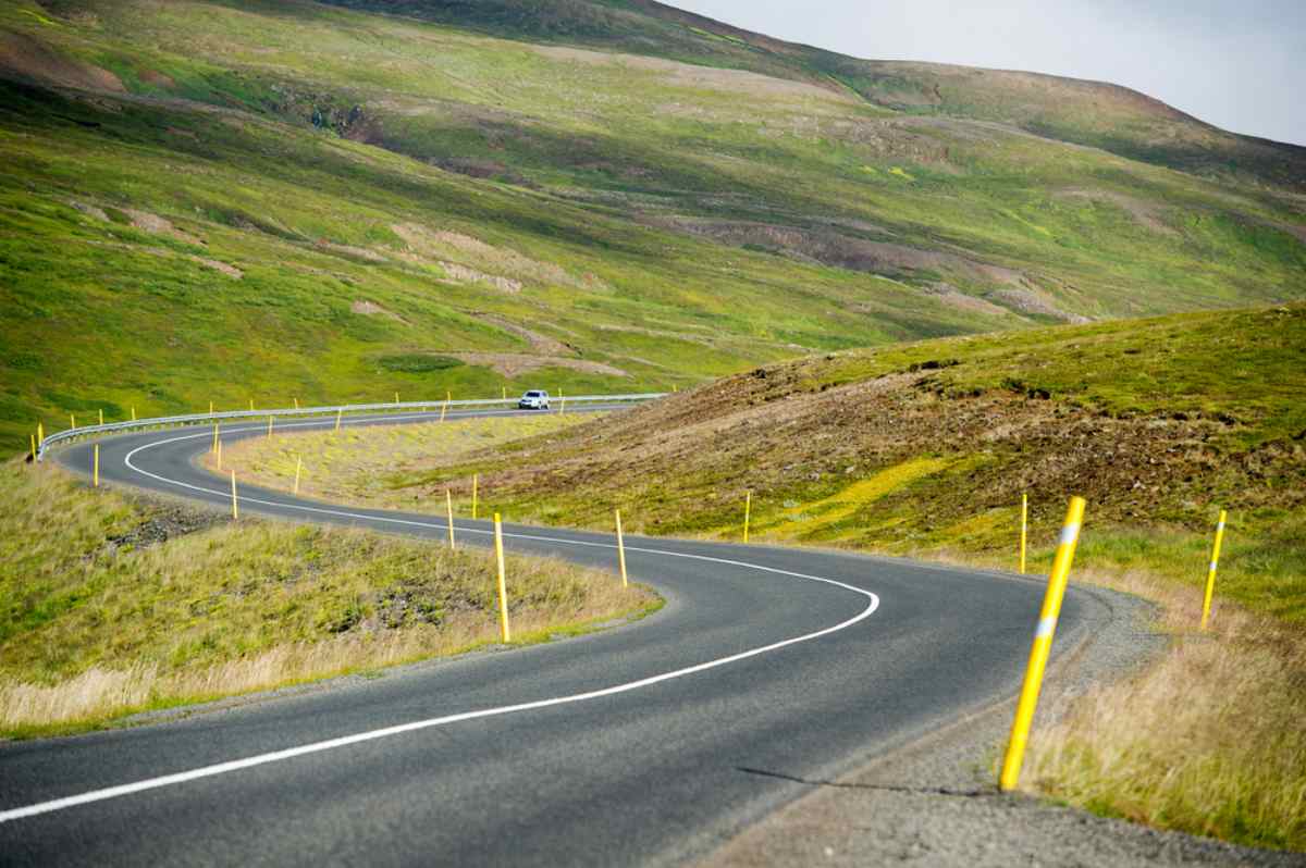 sinuous section of the Ring Road in Iceland on a sunny day