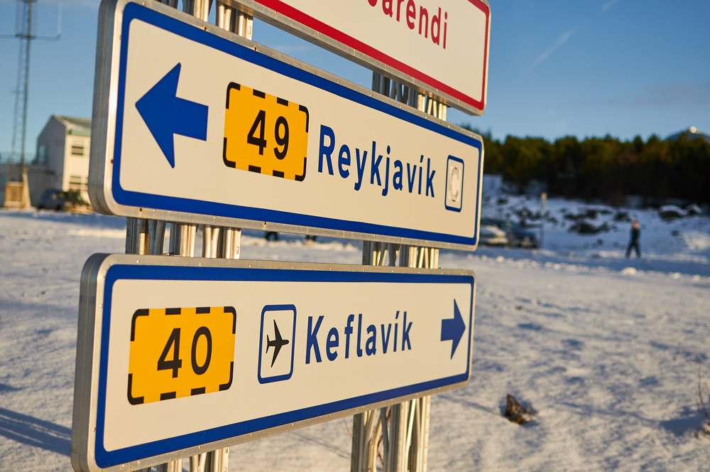 Road sign showing the way both to Reykjavik and Keflavik
