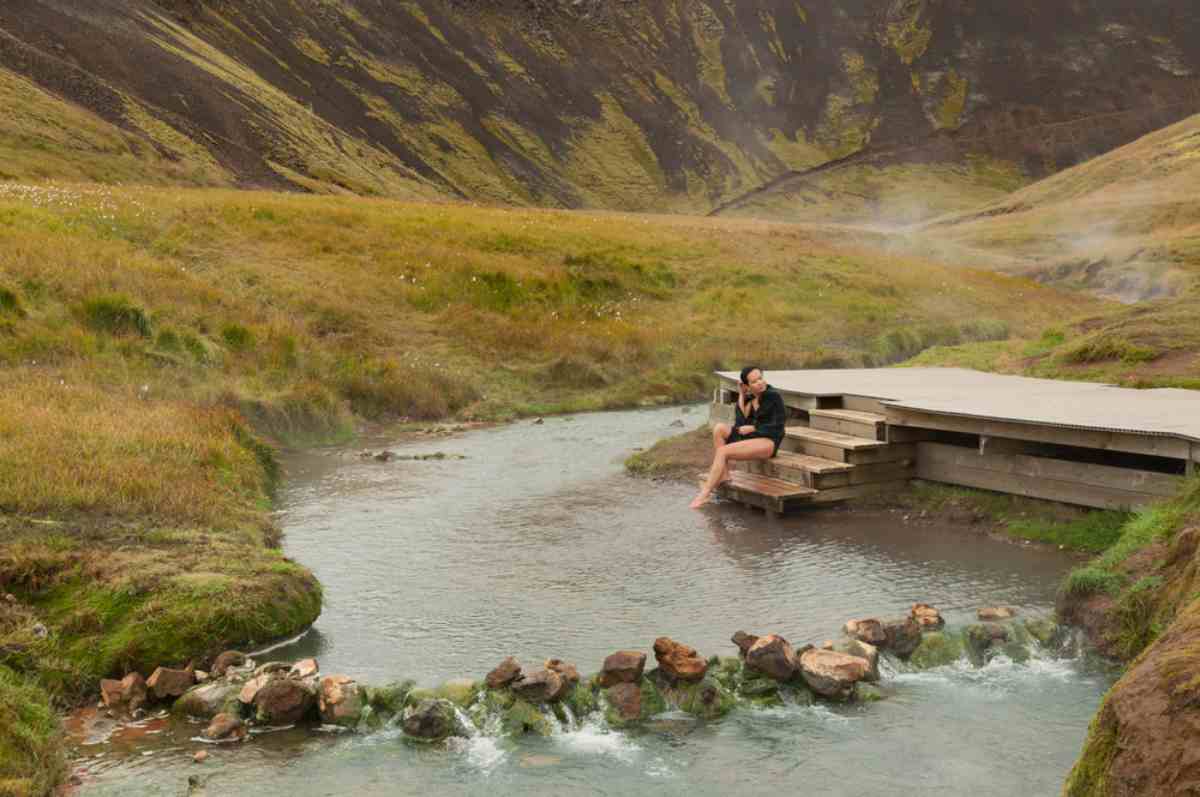 Hot springs Iceland in summer