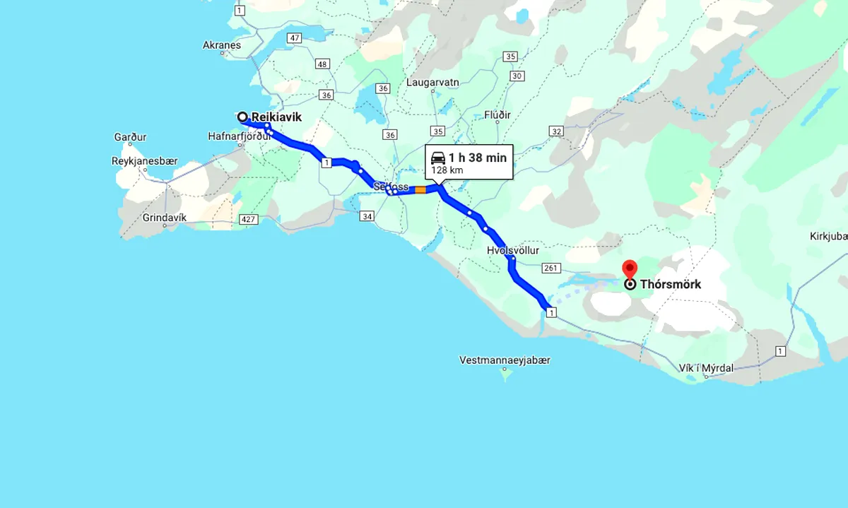 How to get Thorsmork (Reykjavik to Thorsmork map)