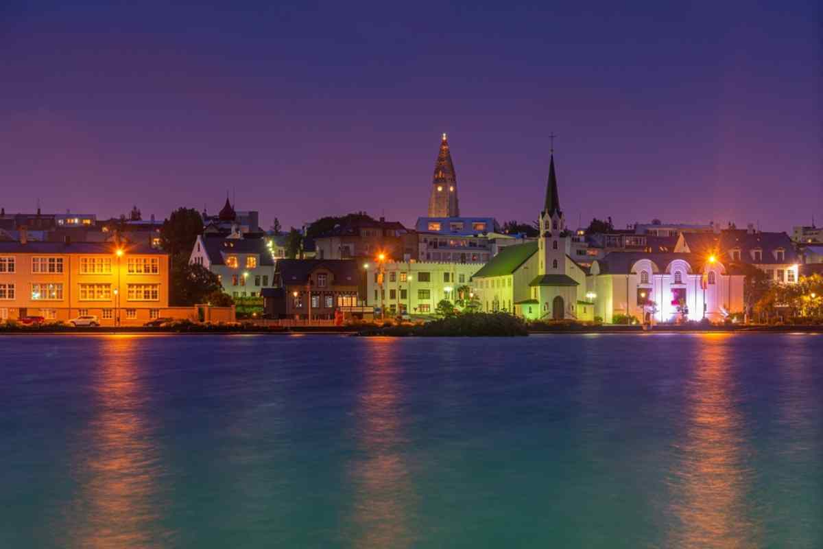 Reykjavik culture night festival with the city skyline