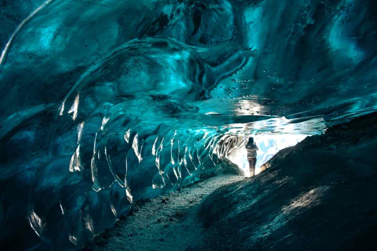 Tourist inside of an Ice cave