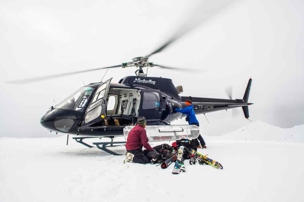 Group getting ready to practice heliskiing