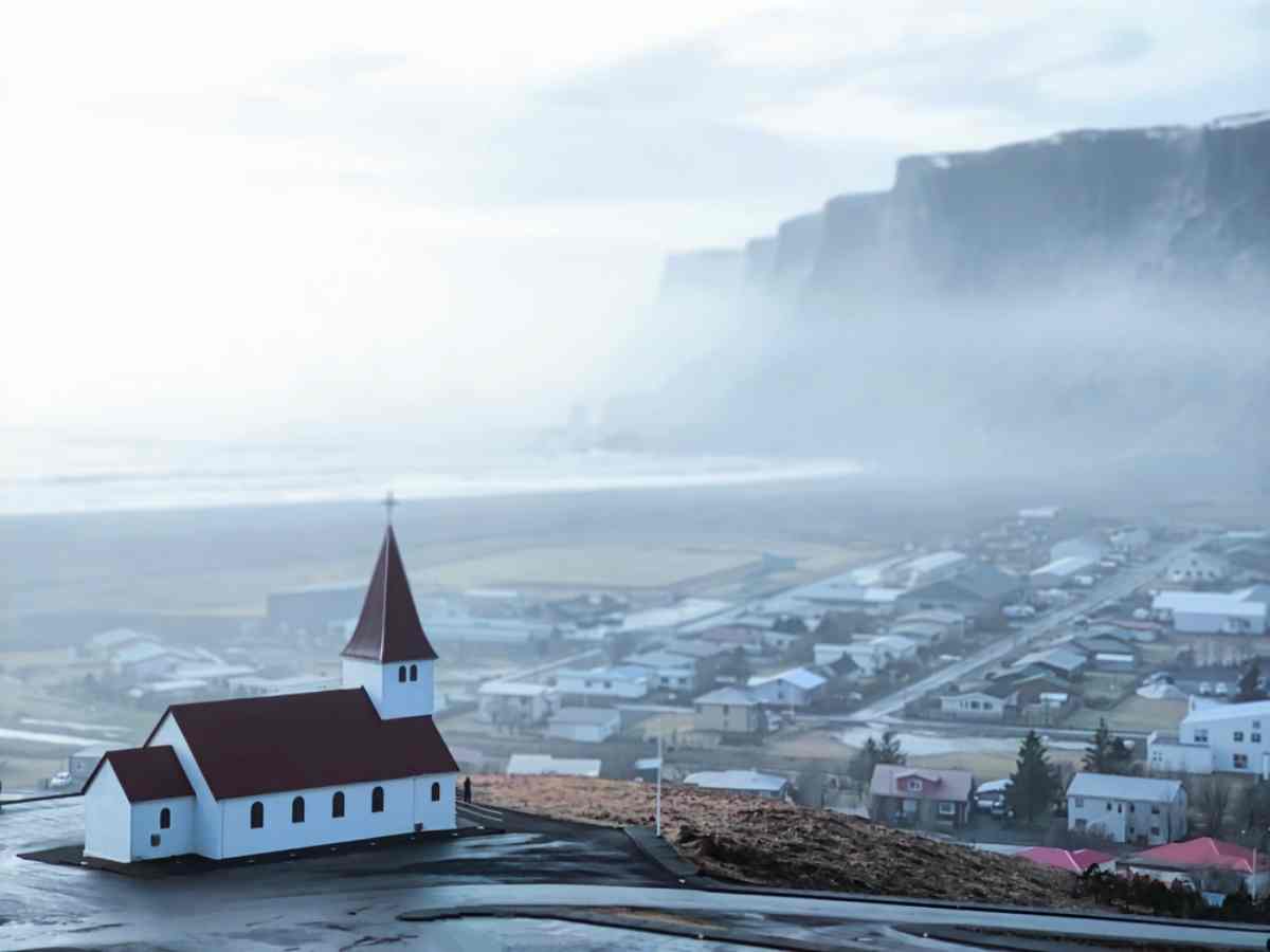 Vik church on the top of a hill