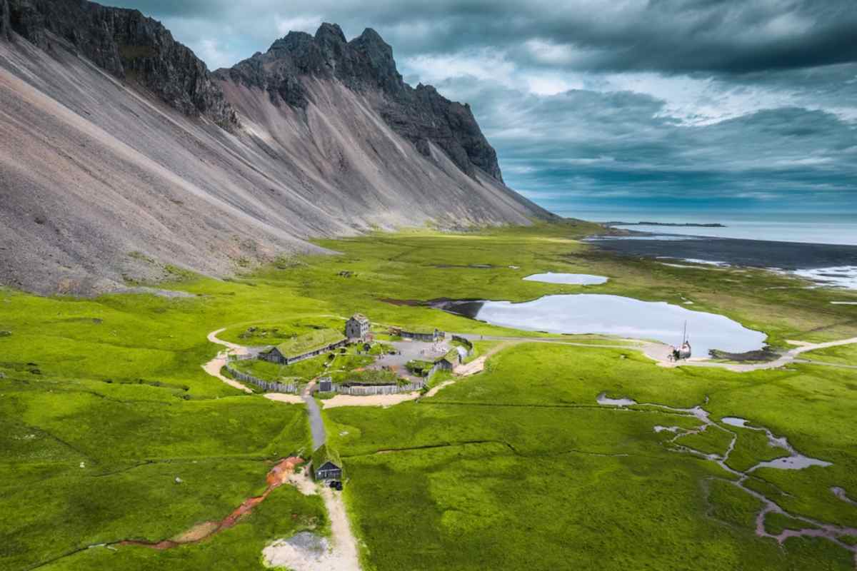 Aerial view of abandoned icelandic viking village
