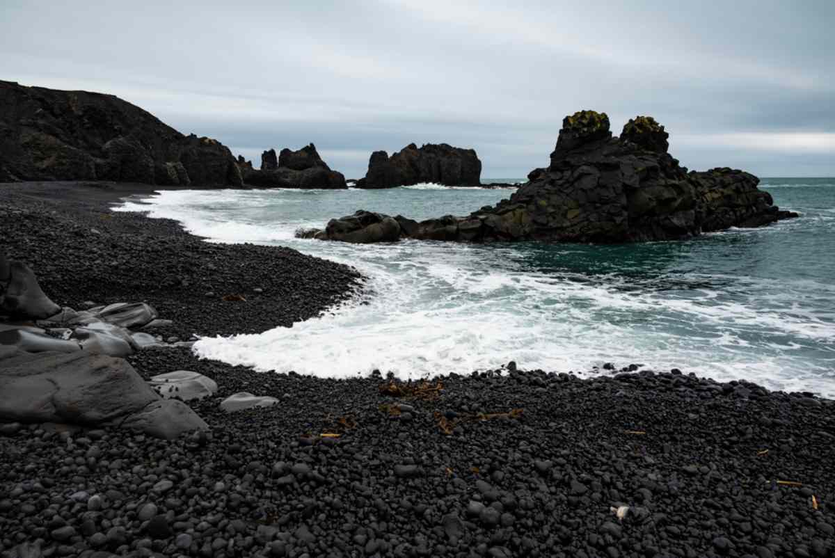 Icelandic black sand beach on a cloudy day