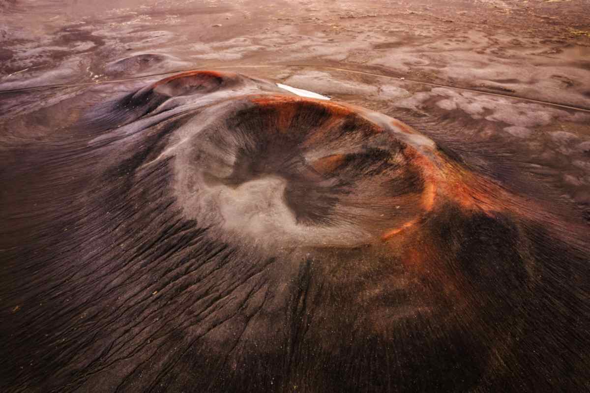 Drone view of an old volcano in Iceland