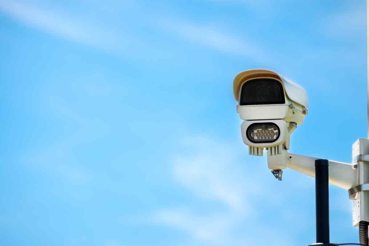 Speed camera on a roadside pole