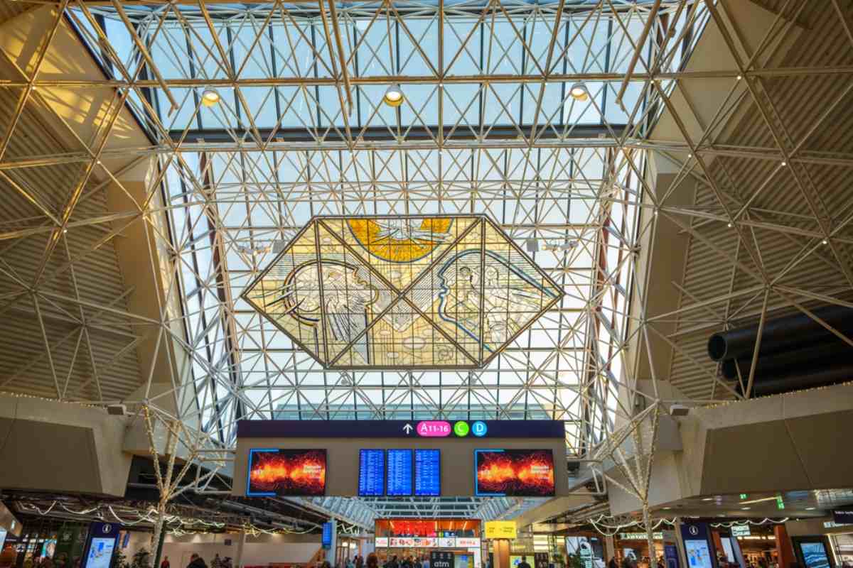 Detail plan of one of the windows of the Keflavik airport with several signs typical of this type of buildings.