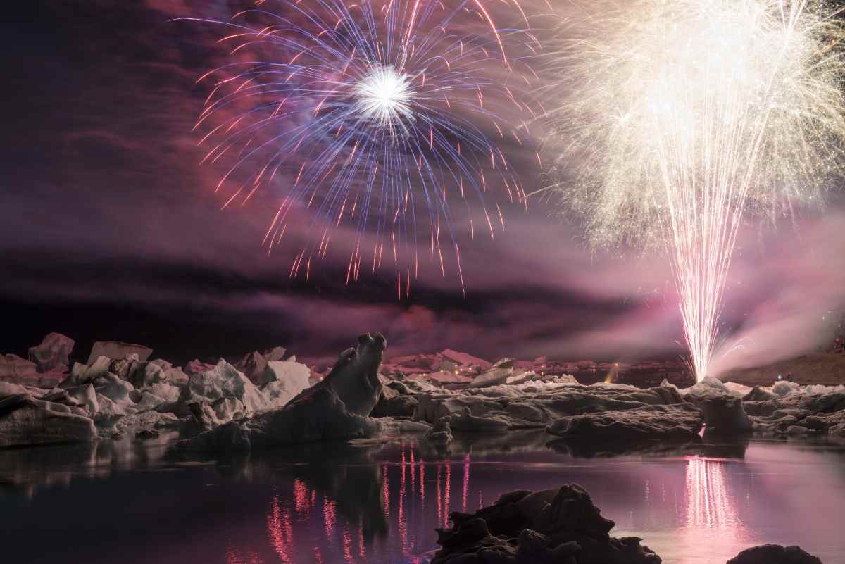 fireworks at Jokulsarlon