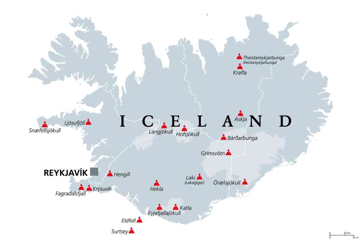 Iceland volcanoes map